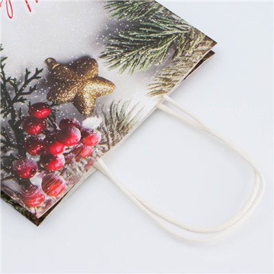 Пакет бумажный подарочный новогодний крафт «Новогоднее украшение» 18×8×25 см