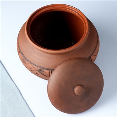 Жаровня Кунгурская керамика «Орнамент», 7 л, с прорезью, молочение, коричневая