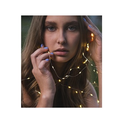 Гирлянда «Нить» 5 м роса, IP20, серебристая нить, 100 LED, 2 режима, батарейка AAх3 (не в комплекте), свечение тёплое белое