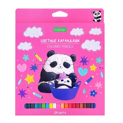 Карандаши цветные 24цв. ECO "Плюшевые панды" заточен. в карт. короб. с европодвесом