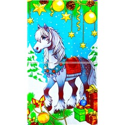 Полотенца вафельные Новогодние "Игривые Лошадки"