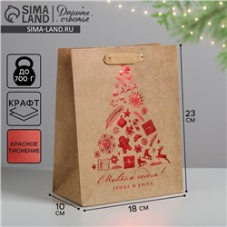 Пакет подарочный новогодний крафтовый «Тепла и уюта», MS 18×23×10 см