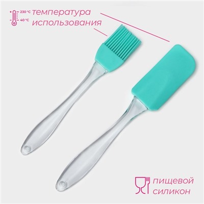 Набор для выпечки Доляна «Лёд», 2 предмета: лопатка 18.5 см, кисть 16.5 см, бирюзовый