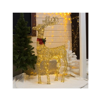 Светодиодная фигура «Олень золотистый» 70×120×30 см, металл, 220 В, свечение тёплое белое