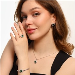 Комплект ювелирной бижутерии серьги, кулон, браслет и кольцо 17 р, покрытие: посеребрение, вставка: фианиты, цвет: прозрачный и зеленый, арт.213.467-17