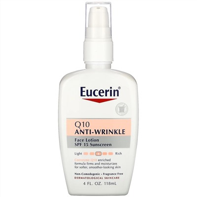 Eucerin, Лосьон Q10 против морщин для чувствительной кожи, солнцезащитное средство SPF 15, 118 мл (4 жидких унции)
