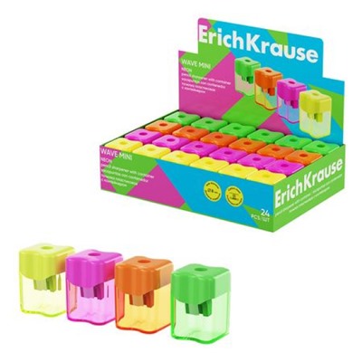 Точилка пластиковая с контейнером Wave Mini, Neon ассорти 60058 ErichKrause