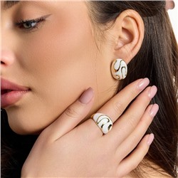 Комплект ювелирной бижутерии Итальянское золото (покрытие желтое 14к), серьги и кольцо 18 р, вставка: цветная эмаль, цвет: белый, арт.216.466-18