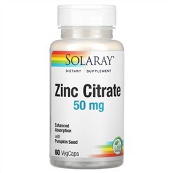 Solaray, Zinc Citrate with Pumpkin Seed, 50 mg, 60 VegCaps