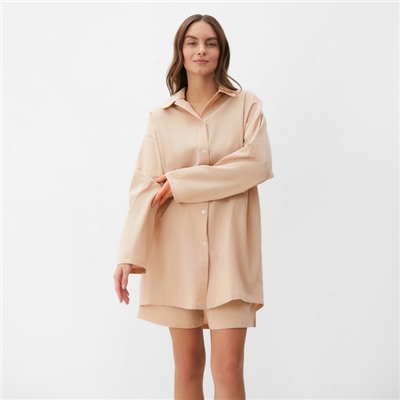 Пижама женская (рубашка, шорты) KAFTAN, размер 40-42, бежевая