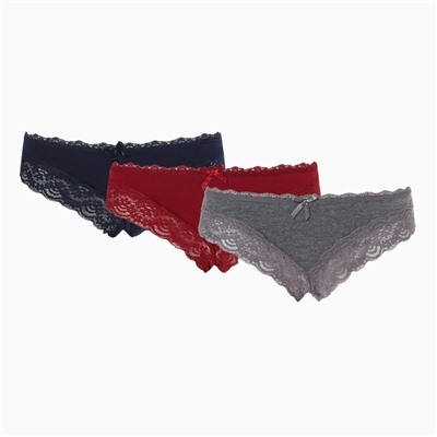 Набор женских трусов слипы (3 шт.), цвет серый/синий/бордовый, размер М (42-44)