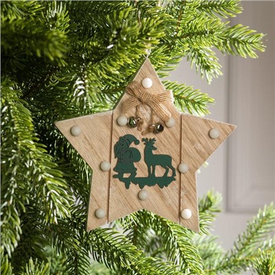 Ёлочная игрушка «Звезда с Дедом Морозом и оленем», 16×16×3, от батареек АААx2, свечение тёплое белое