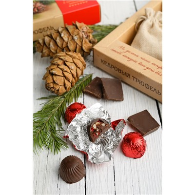 Кедровый трюфель в натуральном шоколаде с Клюквой и чаем / коробка / 80 гр / ТМ Территория Тайги