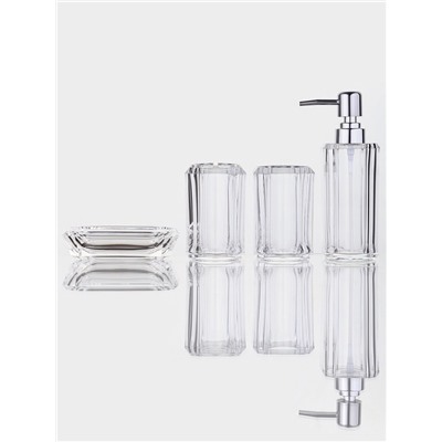 Набор для ванной "Кристалл" 4 предмета (дозатор, 2 стакана, мыльница)