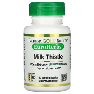 California Gold Nutrition, EuroHerbs, экстракт расторопши, европейское качество, 175 мг, 60 растительных капсул