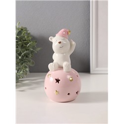 Фигурка светящаяся «Медвежонок в розовом колпаке на шаре со звёздами», керамика, 8×8×15 см