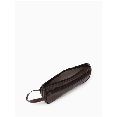 Косметичка-пенал на молнии с карманом, из искусственной кожи, кофейная