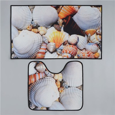 Коврики для ванной и туалета Доляна «Ракушки», 2 шт., 40×45 см, 45×75 см
