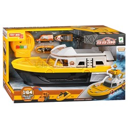 Катер в комплекте с машиной, желтый, в коробке