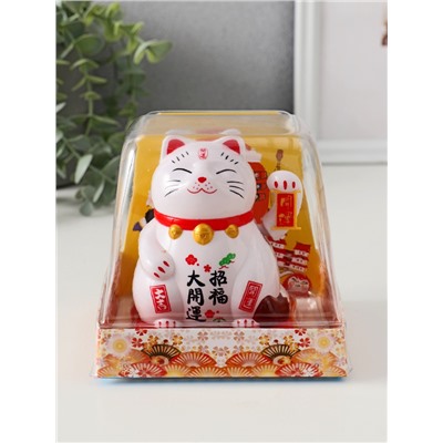 Маятник настольный антистресс «Кот Манэки-нэко спящий», пластик, от солнечной батареи, белый, 9.5×10×9.5 см