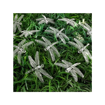 Гирлянда «Нить», 4.5 м, уличная, с насадками «Стрекоза», IP44, 30 LED, 2 режима, солнечная батарея, тёмная нить, свечение белое