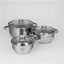 Набор кастрюль Катунь «Гретта», 3 предмета: кастрюли 2.2 л, 4.2 л, ковш 1.6 л, капсульное дно, индукция, нержавеющая сталь