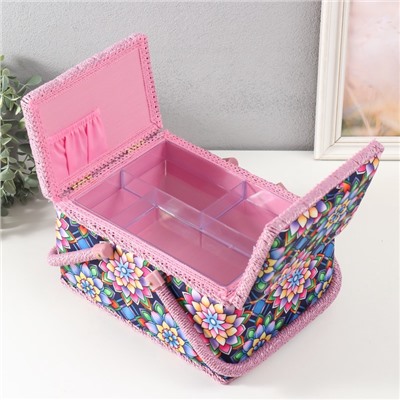 Шкатулка для рукоделия и шитья «Цветы калейдоскопа», хранение ниток, иголок, мелочи, 19×26×14.5 см