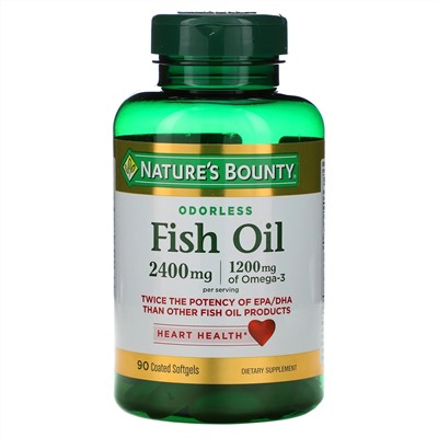 Nature's Bounty, Рыбий жир, 2400 мг, 90 мягких таблеток с покрытием