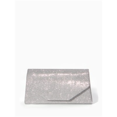 Сумка-клатч на магните, длинная цепь, цвет серебристый