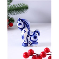 Фигурка фарфор гжель «Конь Буян», 7.5×6×3 см, бело-синий