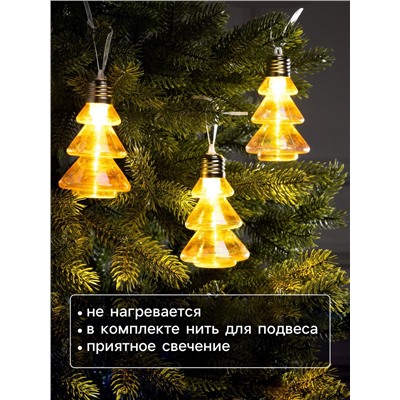 Набор ёлочных шаров «Ёлки-конусы», 3 шт., d=10×6 см, 3 LED, от батареек AG13×9, свечение тёплое белое