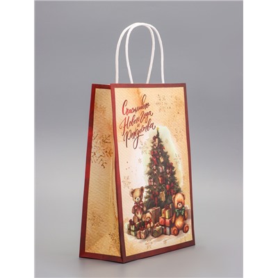 Пакет бумажный подарочный новогодний крафт «Счастливого Нового Года» 18×8×25 см