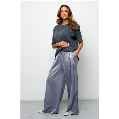 Брюки палаццо на резинке атласные 398GRY