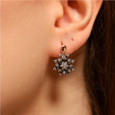 Серьги цветы ювелирная бижутерия коллекция "Дубай", покрытие позолота, вставка: фианиты, цвет: прозрачный, арт.213.577