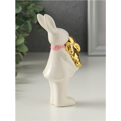 Фигурка керамика «Зайка белая с золотым зайчонком», 6.5×4.5×13.5 см