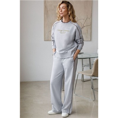 Брюки с лампасами и разрезами из эластичного футера двухнитки без начеса VILATTE, 1229910