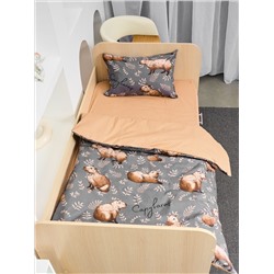 Постельное белье детское поплин с простыней на резинке - Капибары