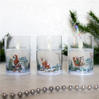 Свеча светодиодная подвижный фитиль в подсвечнике 6х8 см / VFR-109 /уп 12/480/Новогодняя