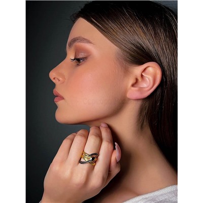 Кольцо Змея из золочёного серебра с нат.рубином, шпинелью и родированием 925 пробы К-3739лзч1115416