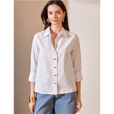 Блузка свободного силуэта с рукавом 3/4 из эластичного хлопка