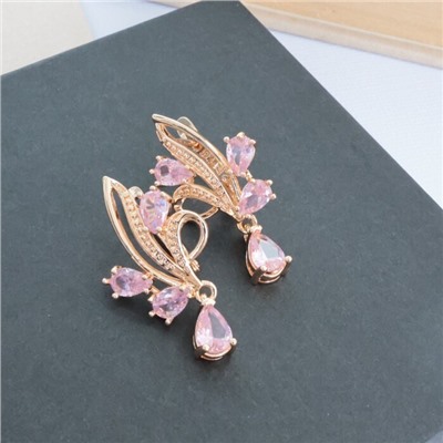 Серьги цветы ювелирная бижутерия коллекция "Дубай" позолота, вставка: фианиты, цвет: розовый, арт.314.334