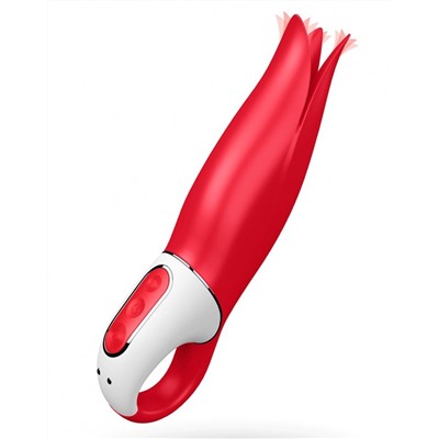 Красный вибратор Satisfyer Power Flower с лепестками - 18,8 см.
