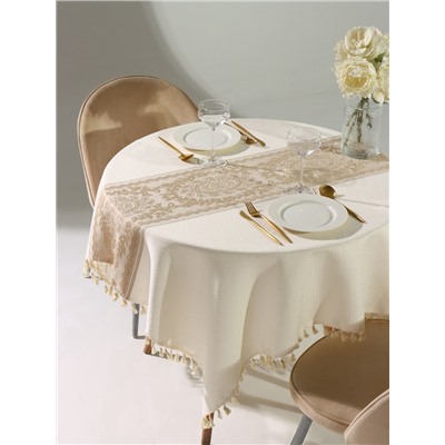 Скатерть «Этель», бежевая, с орнаментом, 140×140 см