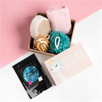 Подарочный набор «Этель» Drama queen, полотенце 30×60 см, мочалка, массажёр