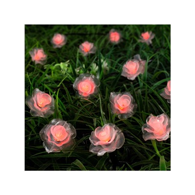 Гирлянда «Нить», 4.5 м, уличная, с насадками «Роза», IP44, 30 LED, 2 режима, солнечная батарея, тёмная нить, свечение красное