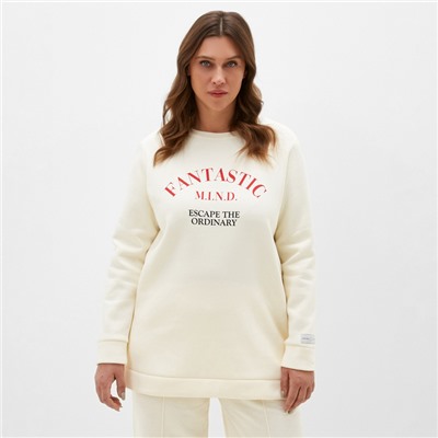 Свитшот женский удлинённый с начёсом MIST Cozy style, молочный, размер 52