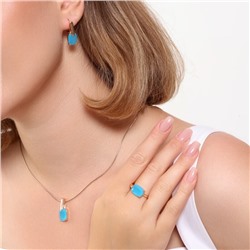 Комплект ювелирной бижутерии коллекция "Дубай" серьги, кулон и кольцо 17 р, покрытие позолота, вставка: фианиты, цвет: голубой матовый, арт.215.389-17