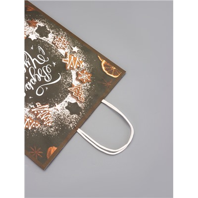 Пакет бумажный подарочный новогодний крафт «Верь в чудеса» 32×26×11 см