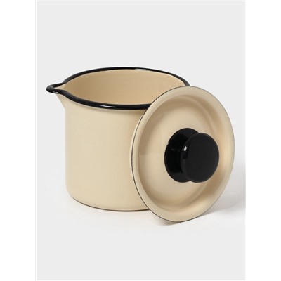 Кружка эмалированная, 1 л, с крышкой и носиком, без декора, цвет слоновой кости