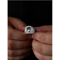 Мусульманское кольцо из серебра с плавленым кварцем родированное К-3000р